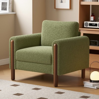 Oversized Accent Chair,Upholstered Single Sofa Chair with Teddy Velvet,Curved Armrests and Wood Legs for Living Room or Bedroom-Masion Boucle