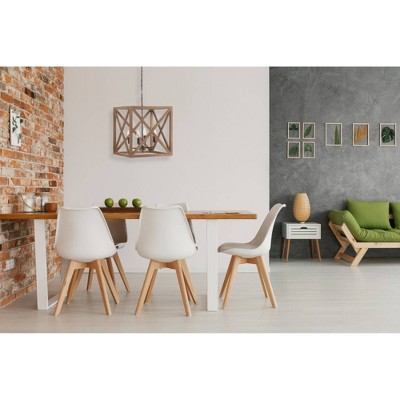 Natural Brown Wood and Metal Cage Chandelier, 4-Bulb