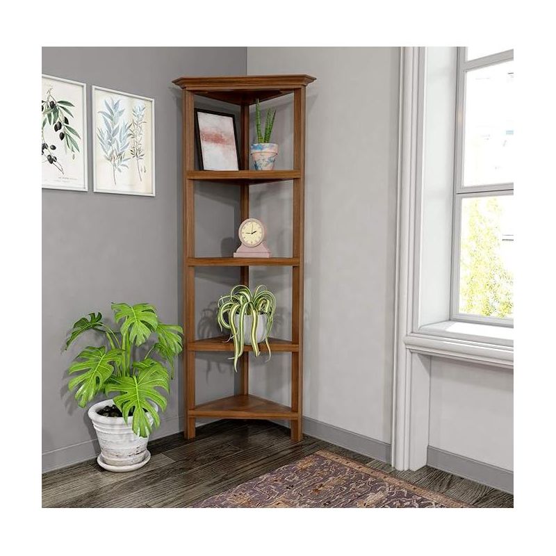 NewRidge 4-Tier Corner Wooden Bookcase Walnut, 1 of 2