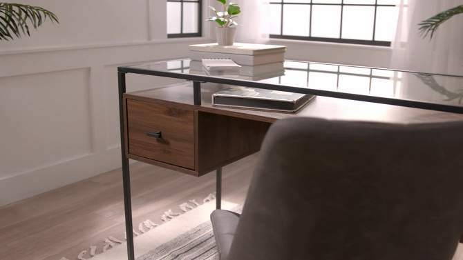 Lamvia Contemporary 2 Tier Glass Top Desk - Saracina Home, 2 of 11, play video