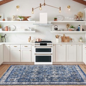 Washable Vintage Area Rug – Stain-Resistant, Non-Slip, Thin Lightweight Carpet, Retro Distressed Floral Mat for Living Room, Dining, Office - 1 of 4