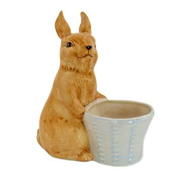 National Tree Company Ceramic Bunny with Basket Table Decoration, Basket Empty to Fill, Easter Collection, 11 Inches