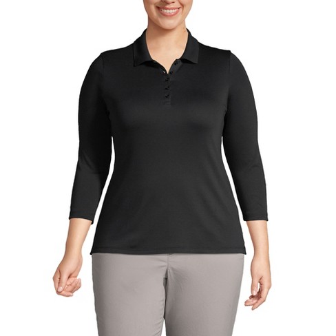 Lands End Women s Plus Size Supima Cotton 3 4 Sleeve Polo Shirt 1x Black Target