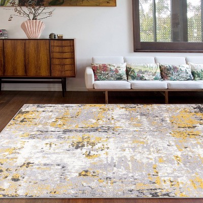 Yellow and Gray Abstract 5' x 7' Synthetic Area Rug