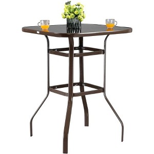 VINGLI 32" Indoor-Outdoor Bar Height Table, Square Tempered Glass Metal Table for Patio, Backyard, Poolside and Garden - 1 of 4