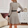 Coolmee Women's Midi Dress Long Sleeve Plaid Button Down Dress Crew Neck Work Office Dresses - 3 of 4