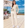 INSPIRE CHIC Women's Cotton Pajamas Waffle Long Sleeves Top and Pants with Pockets Lounge Sets - 2 of 4