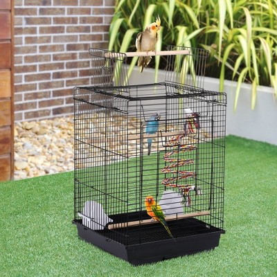Black Steel Open Top Travel Bird Cage with Play Area