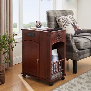 End Table with Charging Station, Narrow Side Table with Storage, Wooden Bedside Table, Sofa Side Table for Living Room Bedroom - 1 of 4