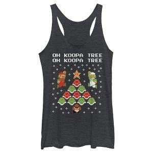 Women's Nintendo Christmas Mario Bros. Koopa Tree Racerback Tank Top - 1 of 3