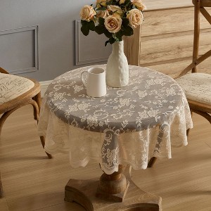 HLC.ME Harper Floral Patterned Scalloped, Wrinkle Resistant, Lace Fabric Table Cloth for Round and Rectangle Tables - 1 of 4