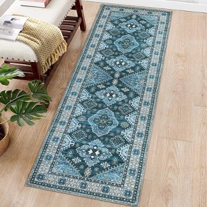 Washable Vintage Rug Non Slip Low Pile Rug Soft Throw Floor Cover Foldable Indoor Carpet for Living Room Bedroom Playroom Nursery - 1 of 4