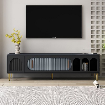 TV Stand Entertainment Center TV Storage Cabinet With 3 Storage Shelves 2 Cabinets Transparent Acrylic Door Media Console Table For Living Room