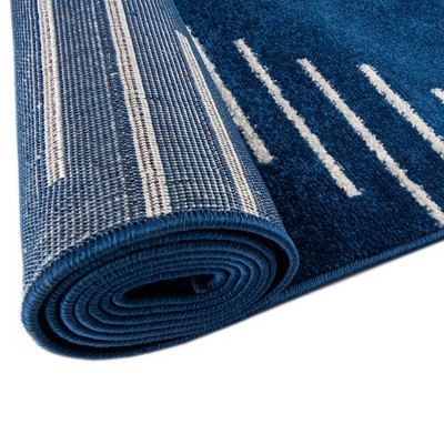 Kai Navy Blue Geometric Synthetic Runner Rug