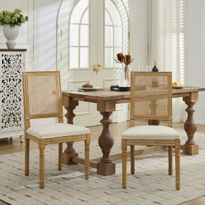 Grungis Linen Armless Kitchen Chair Set of 2,Upholstered Dining Chairs with Square Rattan Backrest for Dining Room,Kitchen - 1 of 4