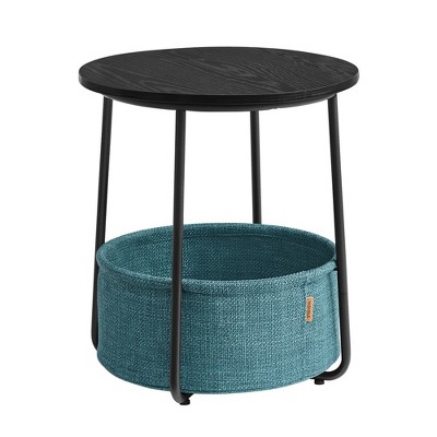 Small Round Side End Table Modern Nightstand with Fabric Basket