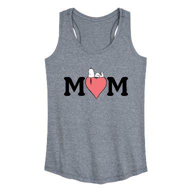 Women's Peanuts Snoopy Heart Mom Graphic Racerback Tank - Heather