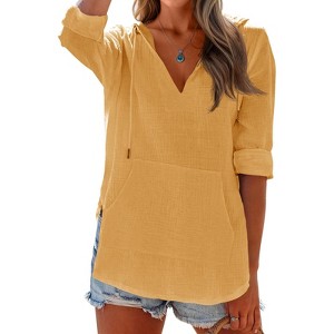 Imily Bela Women's Long Sleeve Beach Sun Protection Top V-Neck Tie Pocket Hoodie - 1 of 4