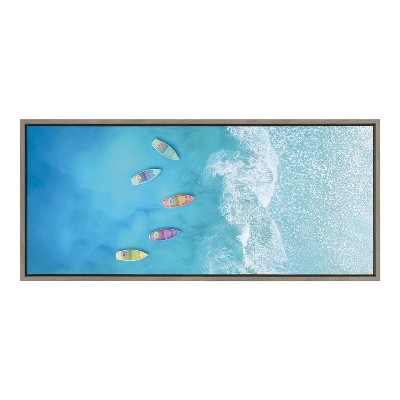 18" x 40" Sylvie Tropical Escape by The Creative Bunch Studio Framed Wall Canvas Gray - Kate & Laurel All Things Decor