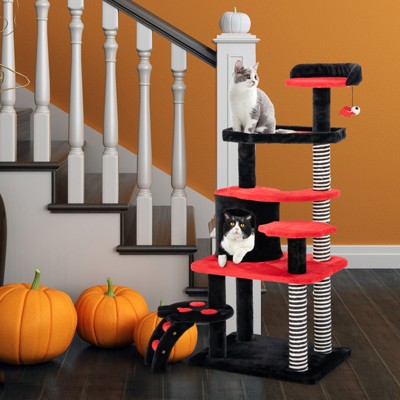 Gothic Red and Black Sisal Cat Tree Tower with Condo