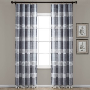 Set of 2 Farmhouse Tucker Stripe Yarn Dyed Cotton Knotted Tassel Light Filtering Window Curtain Panels - Lush Décor - 1 of 4