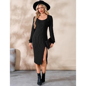 Garvee Women Knit Sweater Dress Set Bodycon Slit Midi Dresses Long Sleeve Cropped Cardigan 2 Piece Sets - 1 of 4