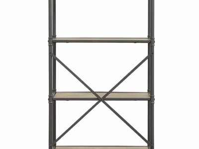 Antique Oak and Sandy Gray 4-Shelf Wood Bookcase