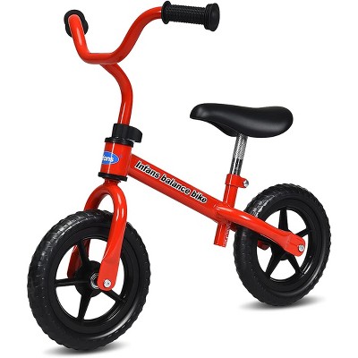 Costway 10''/12'' Airless Eva Tires Balance Bike Adjustable Handlebar & Seat Carbon Steel No Pedal for 2-5 Years Old Red\Black