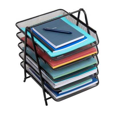 Black Metal Mesh 5-Tier Letter Tray Organizer Set of 2