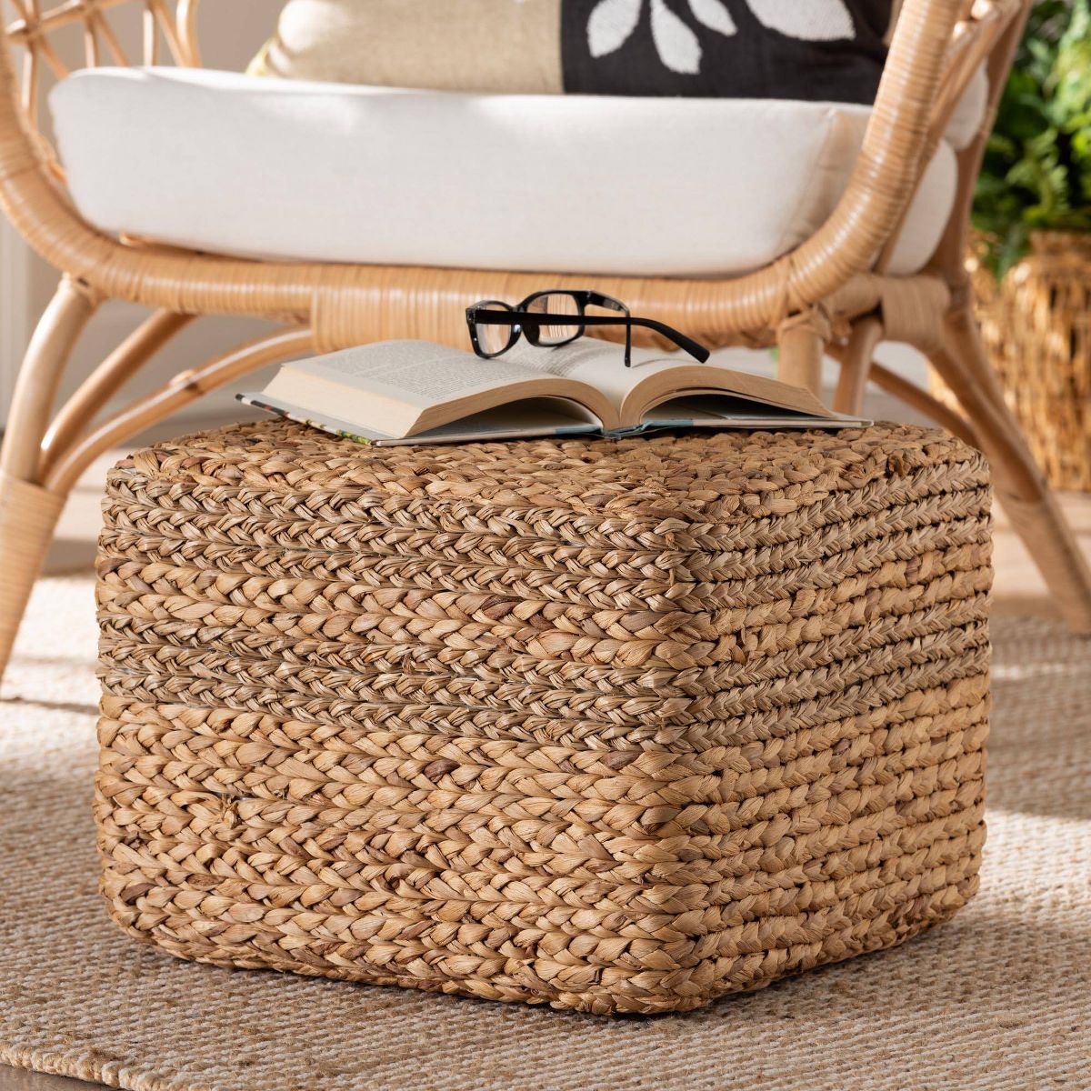 bali & pari Marella Seagrass Footstool Natural Brown: Bohemian Design, No Assembly, Spot Clean - thumbnail 2