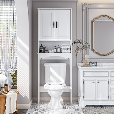 23.62 in. W x 65.39 in. H x 8.27 in. D White Over The Toilet Storage with Adjustable shelves for Bathroom and Laundry