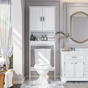 23.62 in. W x 65.39 in. H x 8.27 in. D White Over The Toilet Storage with Adjustable shelves for Bathroom and Laundry - 1 of 4
