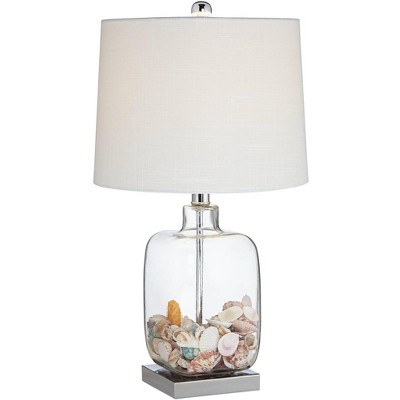 360 Lighting Coastal Accent Table Lamp Clear Glass Fillable Sea Shells White Drum Shade for Living Room Family Bedroom Bedside