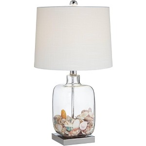 360 Lighting Coastal Accent Table Lamp 21.75" High Clear Glass Fillable Sea Shells White Drum Shade for Living Room Family Bedroom Bedside - 1 of 4