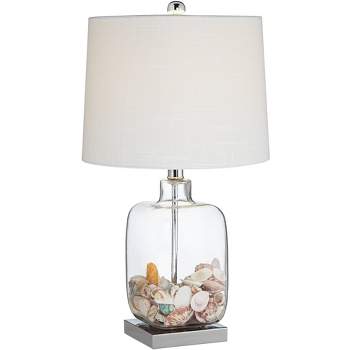 360 Lighting Coastal Accent Table Lamp 21.75" High Clear Glass Fillable Sea Shells White Drum Shade for Living Room Family Bedroom Bedside