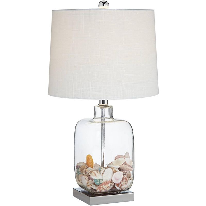 360 Lighting Coastal Accent Table Lamp 21.75" High Clear Glass Fillable Sea Shells White Drum Shade for Living Room Family Bedroom Bedside, 1 of 8