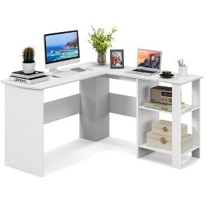 Costway L-shaped Corner Computer Desk Home Office Writing Workstation with Storage Shelves - 1 of 4