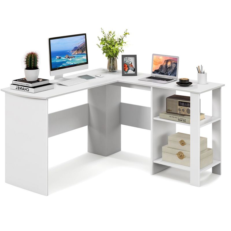 Costway L-shaped Corner Computer Desk Home Office Writing Workstation with Storage Shelves, 1 of 11