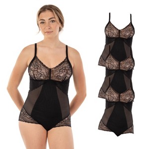 Body Beautiful Shapewear Power Mesh Shaping Bodysuit with Double front Panel Nylon Black Medium, 3-Pack - 1 of 4
