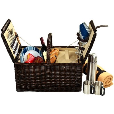 Picnic at Ascot Surrey Willow Picnic Basket with Service for 2 with Blanket and Coffee Set - Blue Stripe
