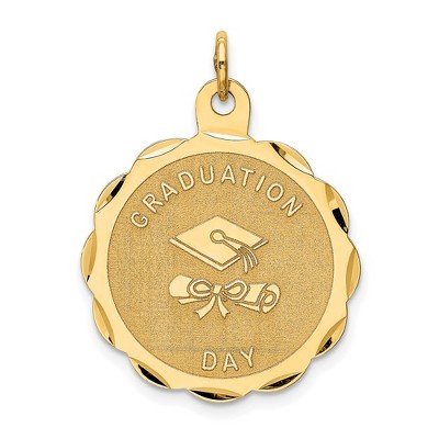 Black Bow Jewelry 14k Yellow Gold Graduation Day Brocaded Disc Charm, 22mm