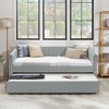 Twin Size Upholstered Daybed with Trundle and Vertical Stripes for Bedroom or Guest Room - 4 of 4