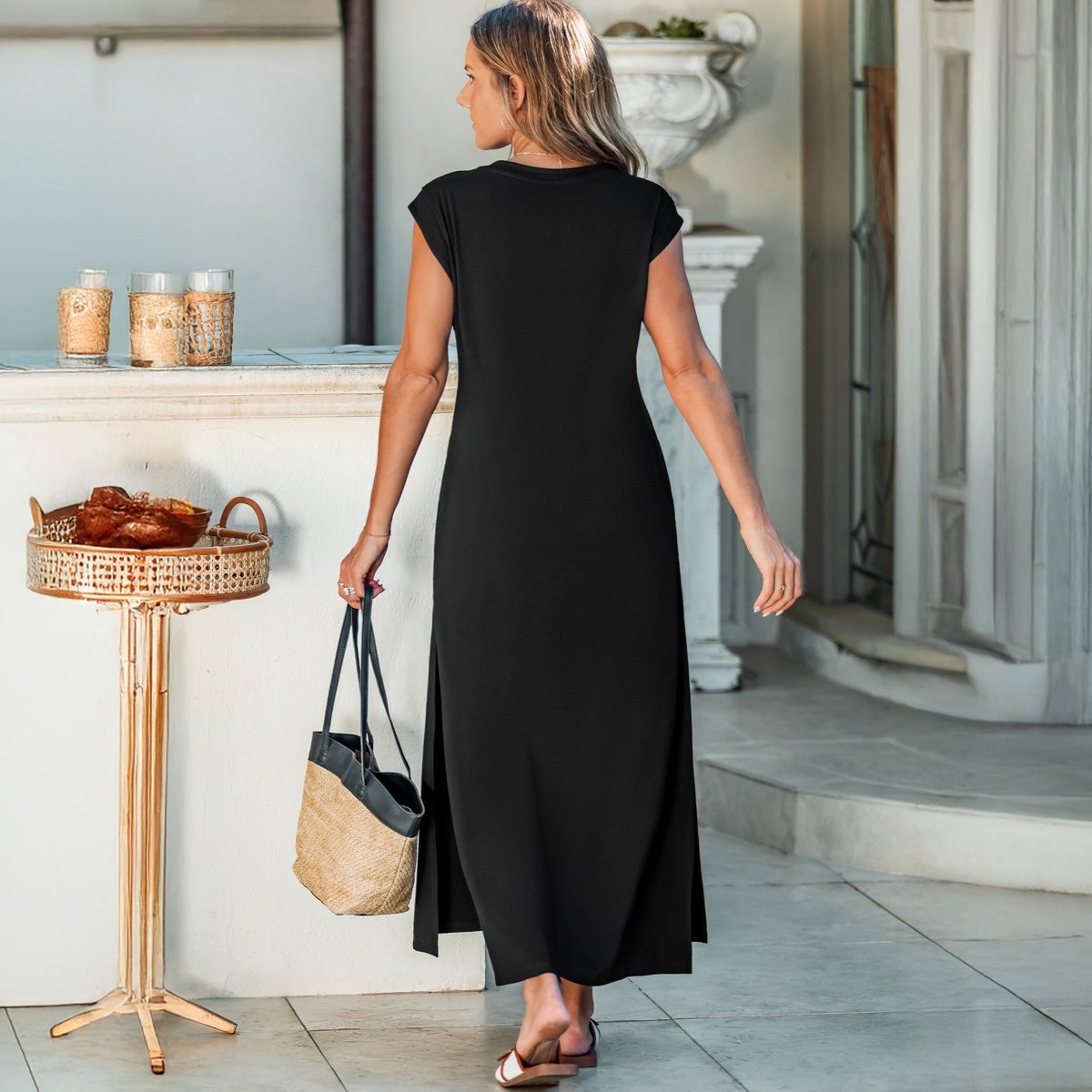 Женские платья Cupshe Women's Effortlessly Chic Cap Sleeve Maxi Dress-M-Black — фото 3