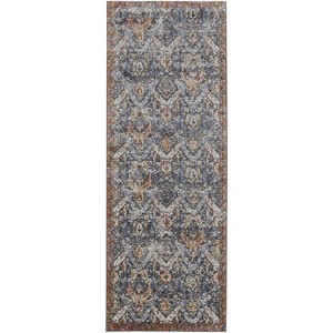 HomeRoots 10' Ivory Blue And Burnt Orange Floral Runner Rug With Fringe - 1 of 3