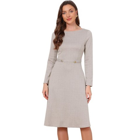 Женские платья INSPIRE CHIC Women's Boat Neck Long Sleeve A-Line Business Casual Formal Pockets Dress Large Taupe