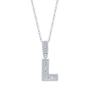 Bella Silver Sterling Silver 'L' Baguette CZ Initial 18" Pendant Necklace  - Silver - 1 of 2