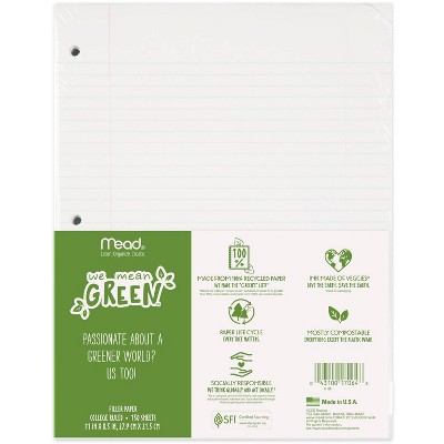 150ct Recycled Loose Leaf Filler Paper College Ruled - Mead