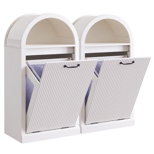 Modern Tilt-Out Trash Can Cabinet Set of 2, Arched 20 Gallon Trash Can with Fluted Door & Open Shlef, Hidden Garbage Can for Kitchen - 1 of 4