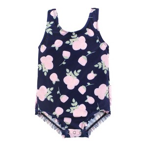 Hudson Baby Girls Baby Swimsuit, Navy Rose - 1 of 2