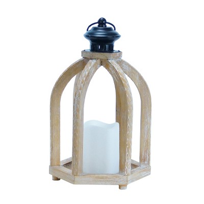 VIP Wood 13 in. Brown Lantern with LED Candle